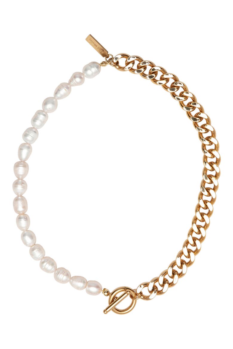 Freshwater Pearl & Curb Chain Necklace, Main, color, WHITE/GOLD
