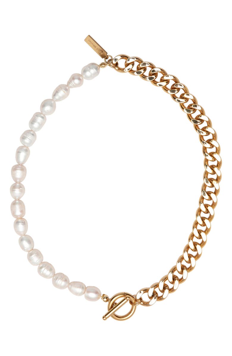 st. Moran Freshwater Pearl & Curb Chain Necklace, Main, color, White/Gold
