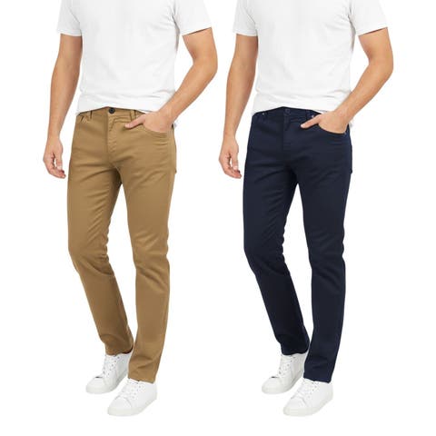Mens 2 Pack Chinos Slim Fit Stretch Pants