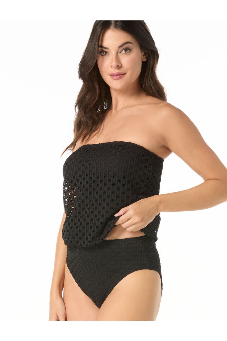 Crochet Blouson Tankini Swim Top, Alternate, color, Black