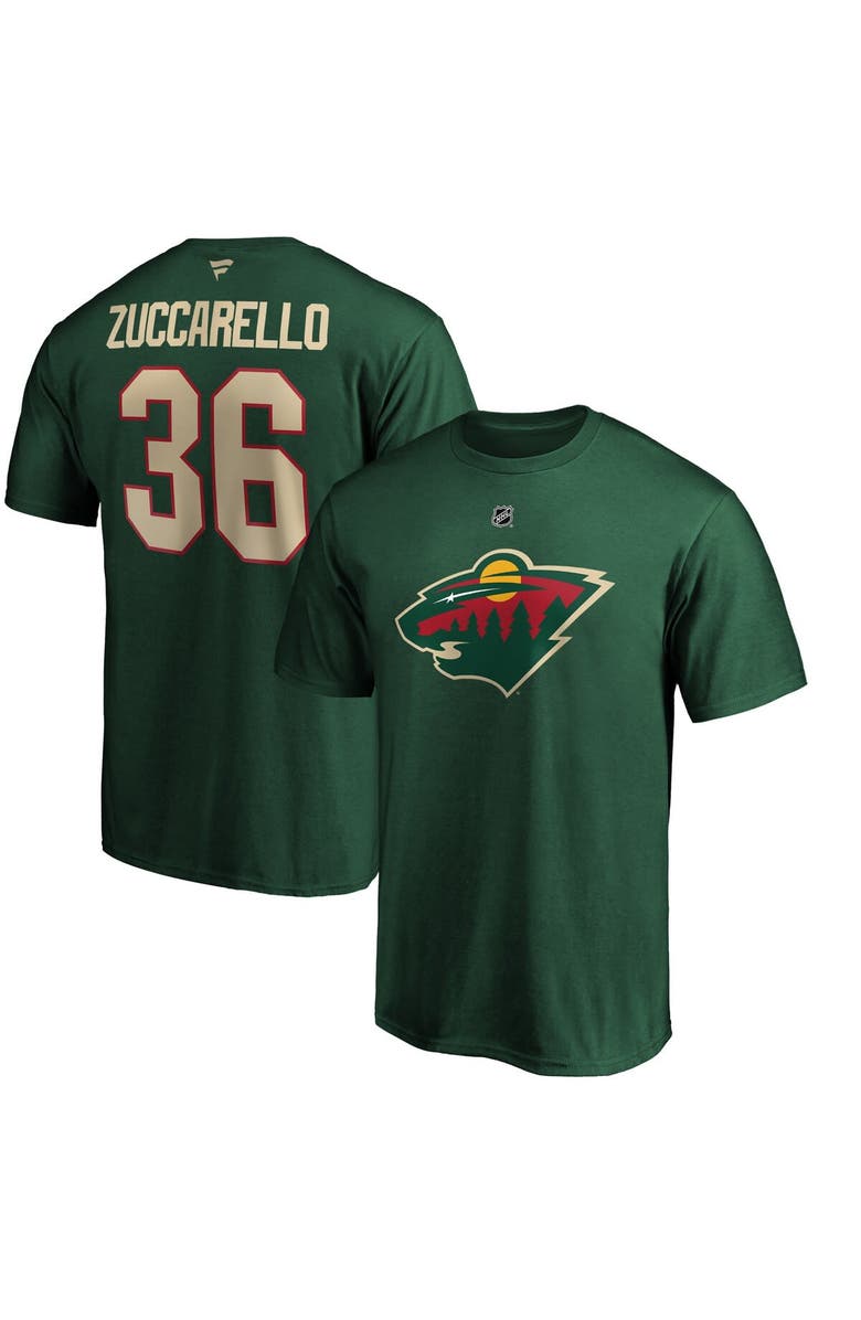 FANATICS Men's Fanatics Branded Mats Zuccarello Green Minnesota Wild Authentic Stack Name & Number Team T-Shirt, Main, color, Green