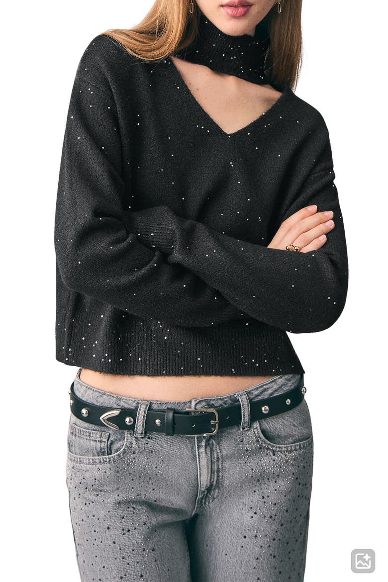 Sequin Crop Sweater, Main, color, BLACK