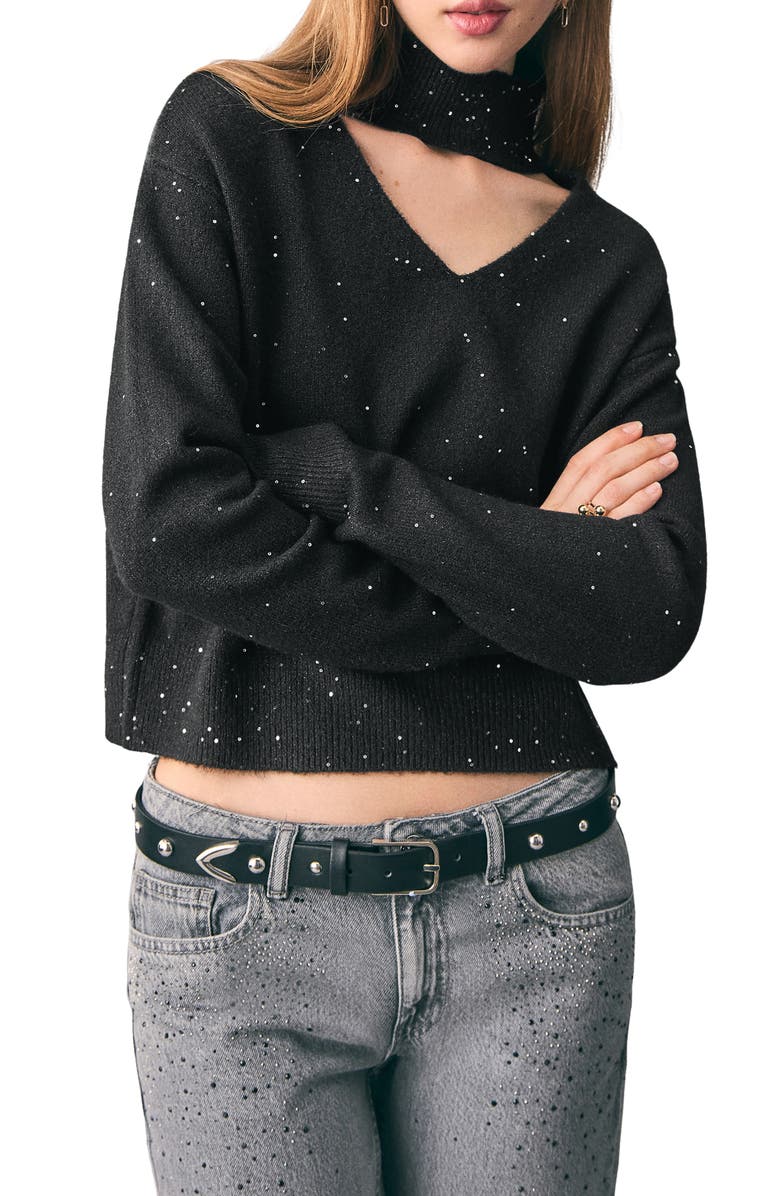MANGO TEEN Sequin Crop Sweater, Main, color, Black