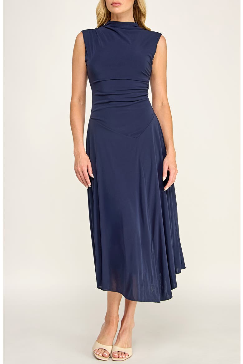 Ruched Funnel Neck Dress, Main, color, NAVY