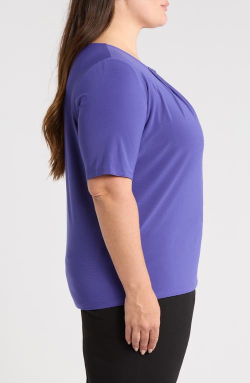Kasper Pleat Neck Top In Blue
