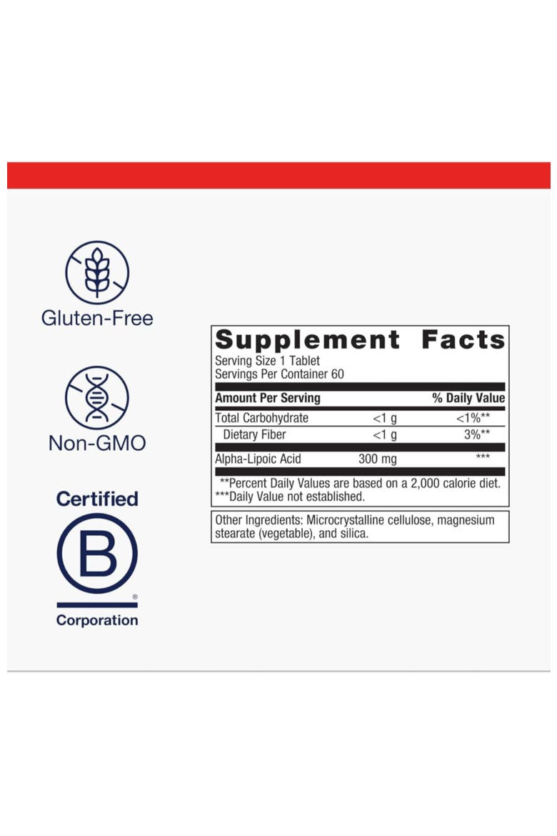 Alpha-Lipoic Acid 300 mg Metabolism and Antioxidant Support Supplement 60 Tablets, Alternate, color, None