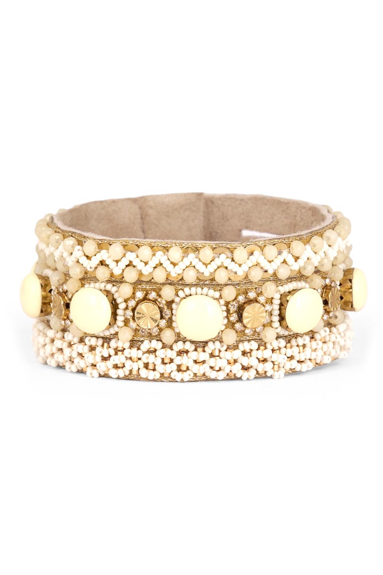 Reed Bead & Crystal Bracelet, Main, color, IVORY