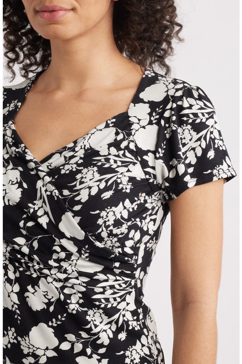 Floral Faux Wrap Top, Alternate, color, BLACK