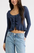 BP. Ruffle Pointelle Cardigan