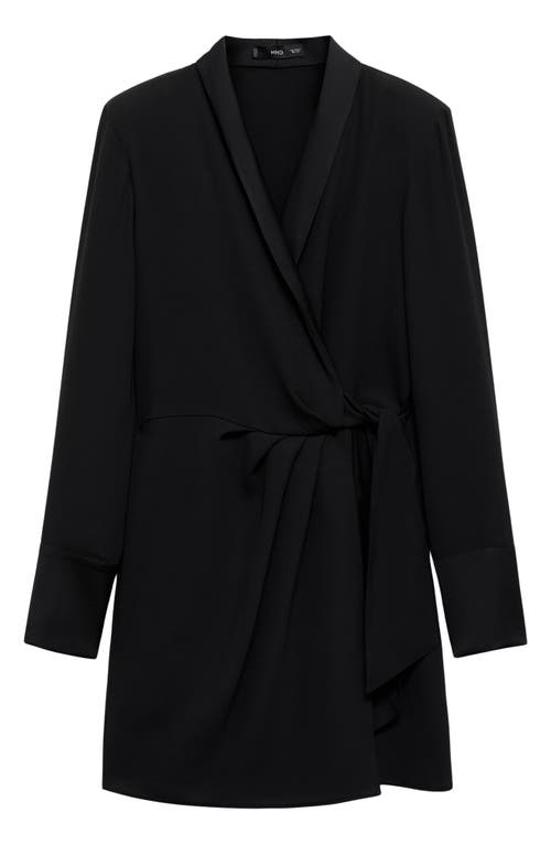 Mango Long Sleeve Wrap Dress In Black