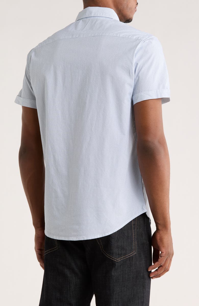 DENIM AND FLOWER Geometric Print Short Sleeve Button-Down Shirt, Alternate, color, White