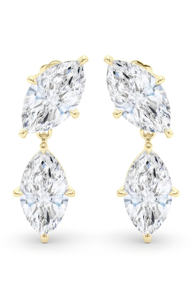 HauteCarat Lab Grown Diamond Twin Marquise Cut Drop Earrings, Alternate, color, Yellow Gold