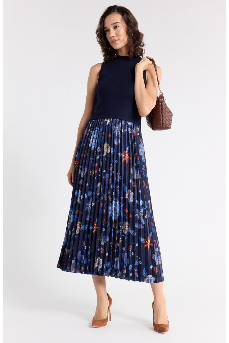 Mixed Media Midi Dress, Alternate, color, NAVY MULTI FLORAL