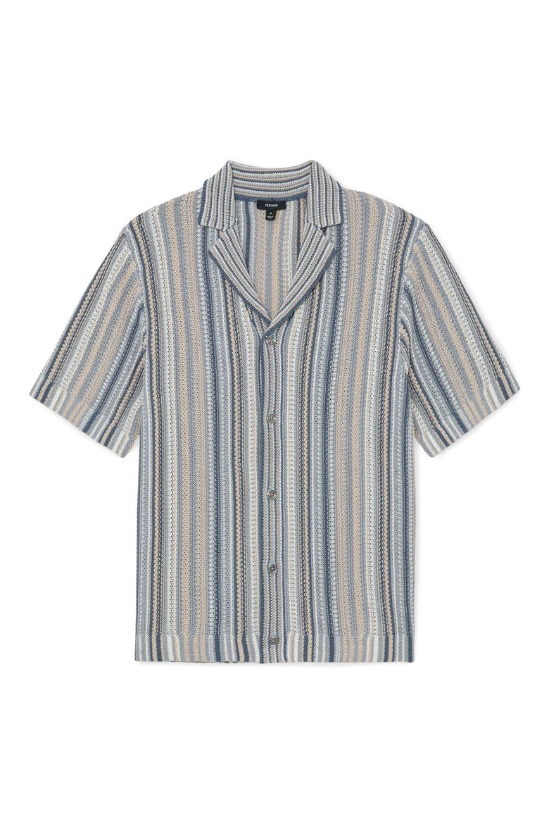 Caden Striped Button-Up Camp Shirt, Alternate, color, BLUE/ CAMEL