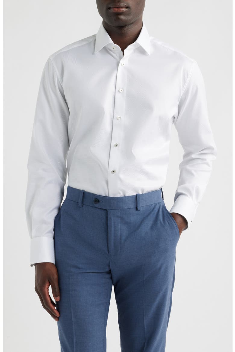 Modern Fit Dot Pattern Non-Iron Cotton Dobby Dress Shirt, Main, color, WHITE