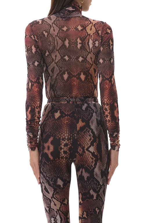 Afrm Julien Tie Neck Turtleneck Mesh Top In Brown