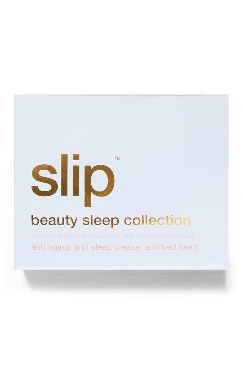 slip™ for beauty sleep Pillowcase & Eye Mask Set, Alternate, color, WHITE/ PINK