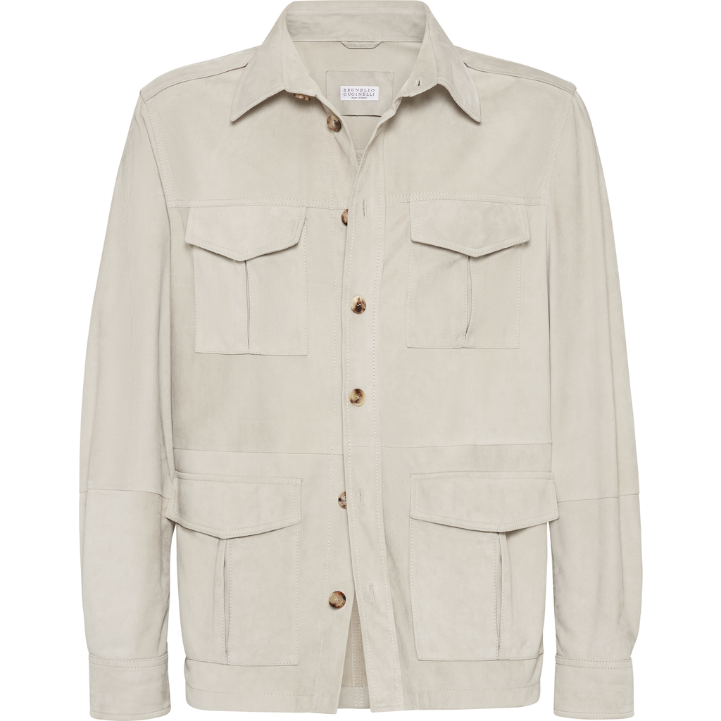 Brunello Cucinelli Suede Lamb Leather Jacket In Beige In Rope