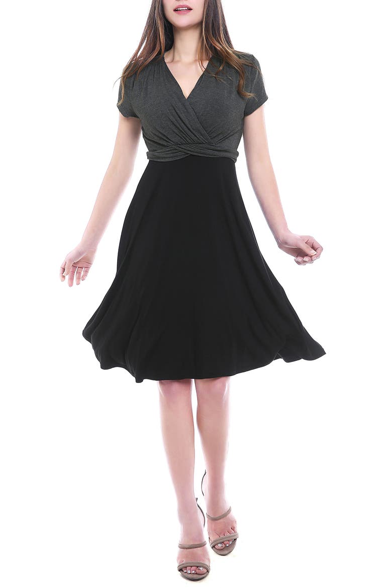 Sarah Faux Wrap Maternity/Nursing Dress, Alternate, color, BLACK/ GREY