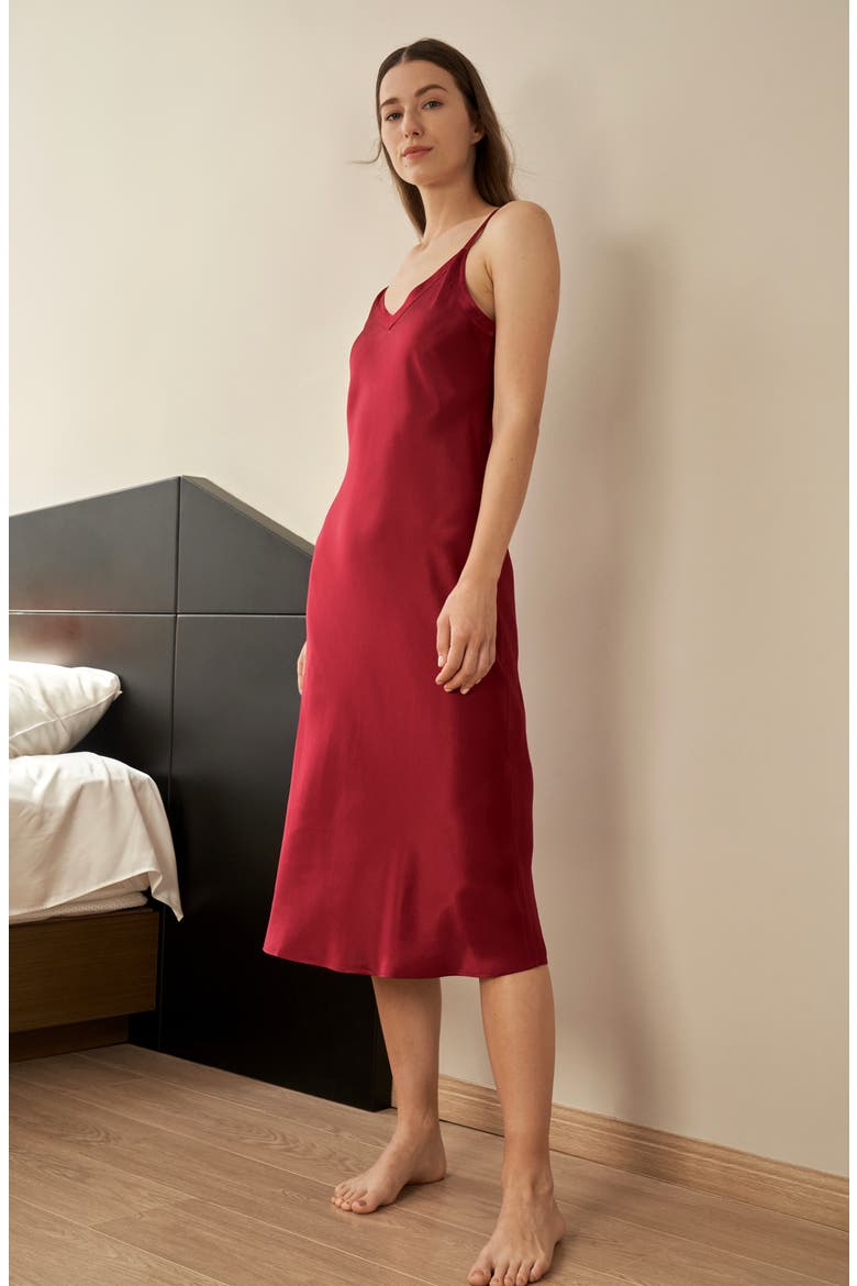 Long & Close Fitting Silk Nightgown, Alternate, color, Claret