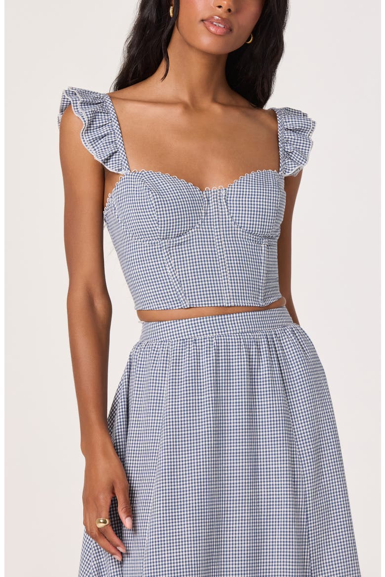 Wedelia Floral Lace-Up Crop Top, Main, color, BLUE GINGHAM