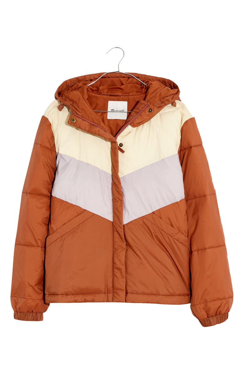 Madewell Chevron Colorblock Packable Puffer Jacket, Alternate, color, 
