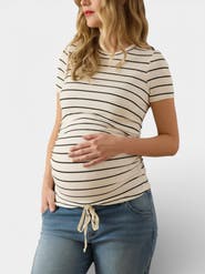 MOTHERHOOD MATERNITY Women's Crew Neck Side-Ruched Maternity Short Sleeve Top