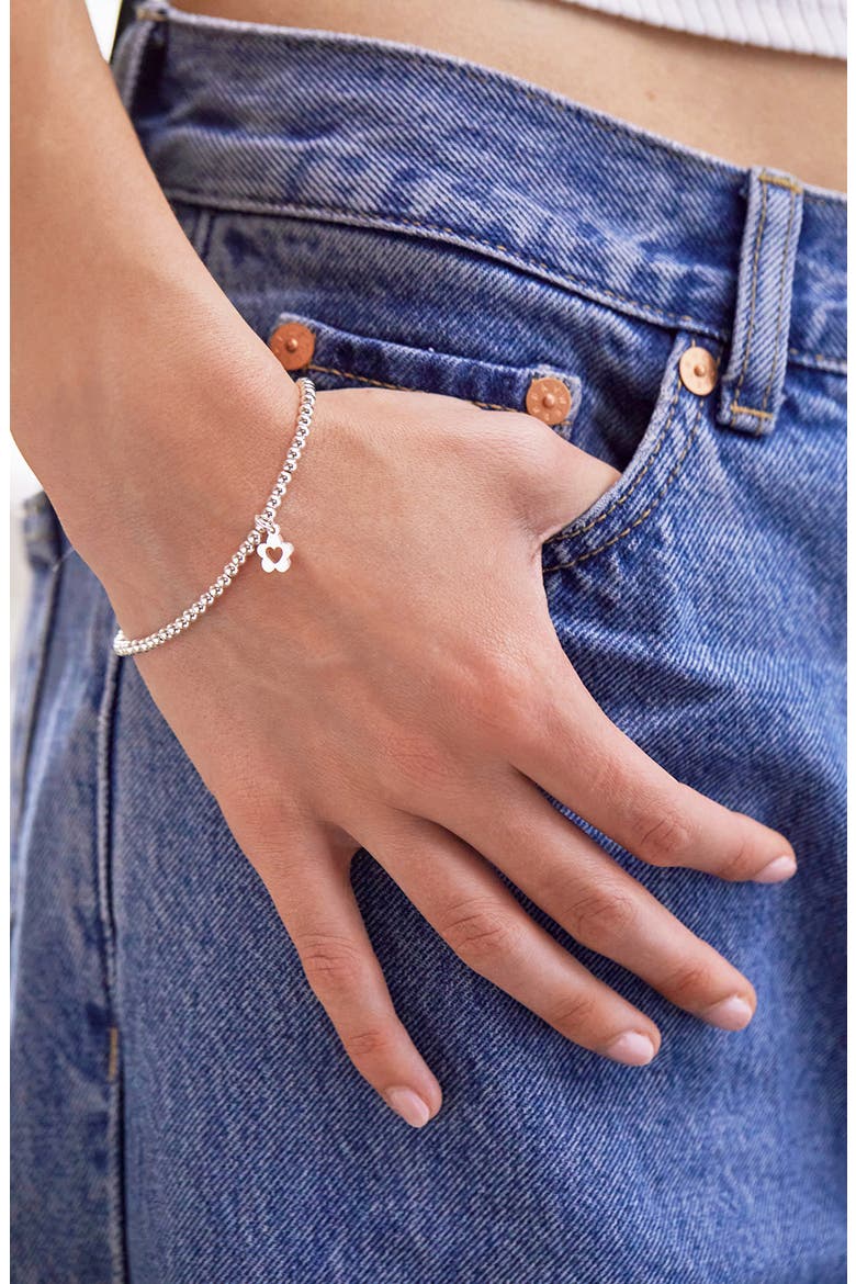 Sienna Flower Heart Beaded Stretch Bracelet, Alternate, color, SILVER