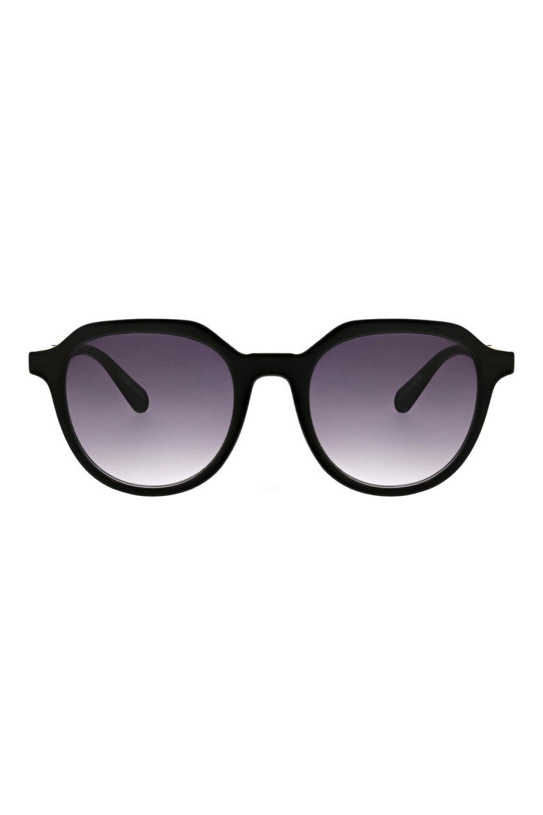 53mm Geometric Round Sunglasses, Main, color, SHINY BLACK
