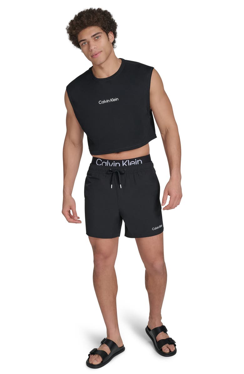 Calvin Klein Sleeveless Crop Rashguard, Alternate, color, Black