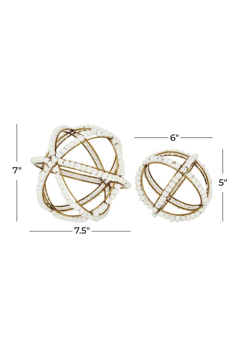 White Metal Handmade Beaded Geometric Sculpture - Set of 2, Alternate, color, WHITE