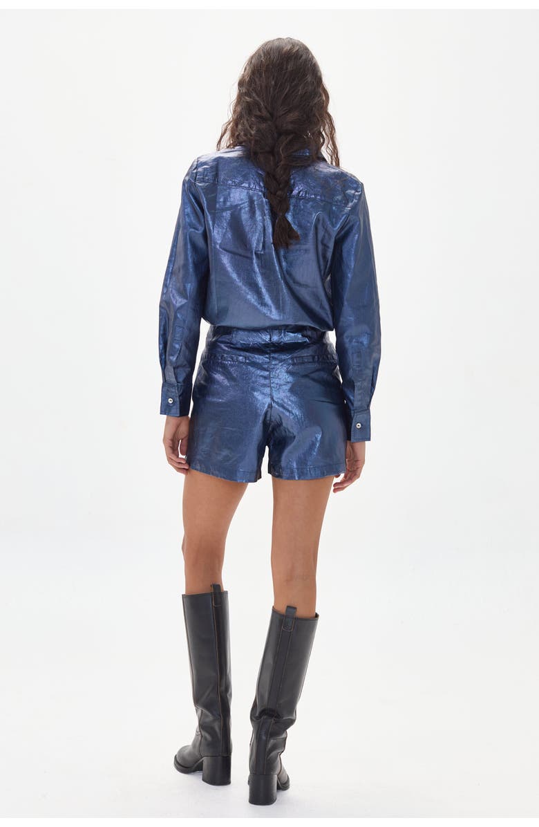 LANHTROPY Frida Metallic Linen Shorts, Alternate, color, Metallic Dark Blue