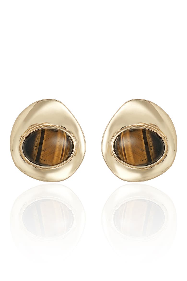 Tiger's Eye Stone Stud Earrings, Alternate, color, TIGERS EYE