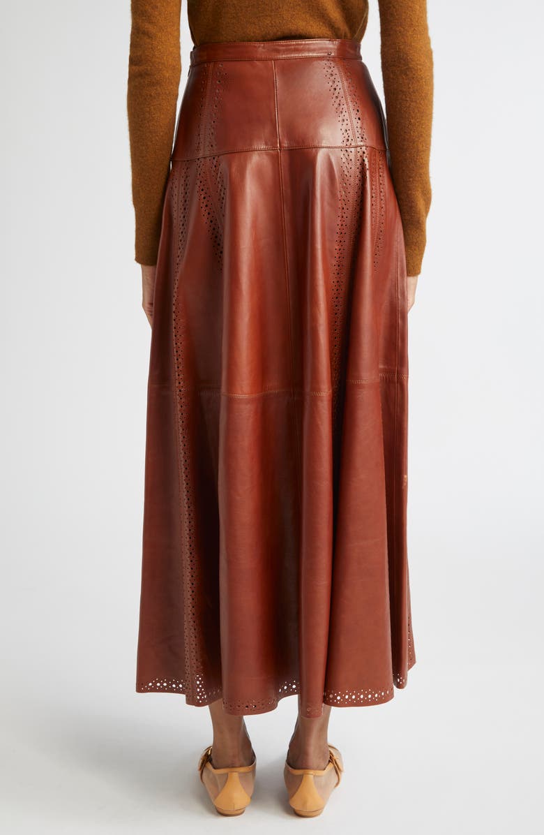 Ulla Johnson Aninda Eyelet Trim Leather A-Line Skirt, Alternate, color, Wenge