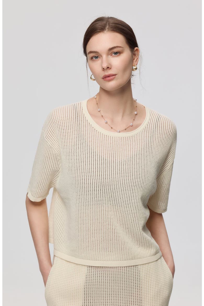 Marina Crochet Tee, Alternate, color, Creamy White