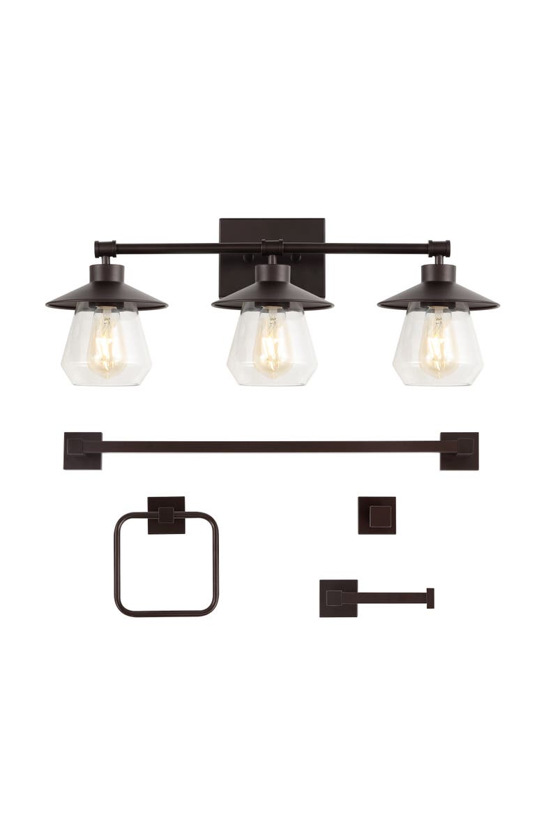 JONATHAN Y Avalon 26" 3-Light Farmhouse Cottage Vanity Light with Bathroom Hardware Accessory Set, Main, color, 