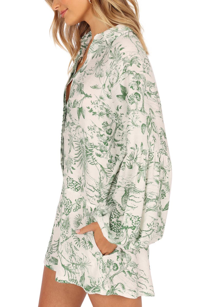 Petal & Pup Elsa Floral Print Long Sleeve Romper, Alternate, color, Green