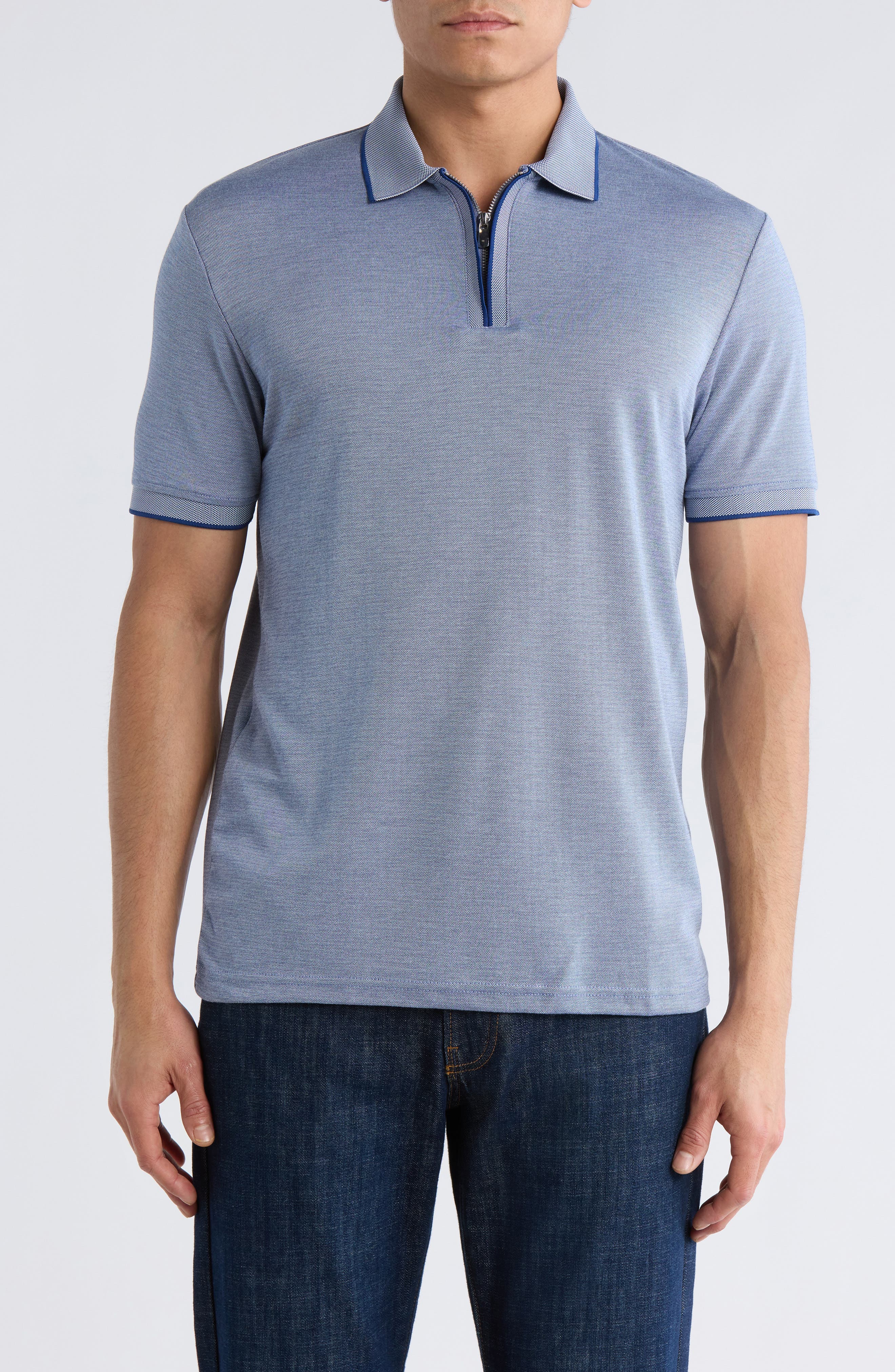 DENIM AND FLOWER Tipped Quarter Zip Knit Polo