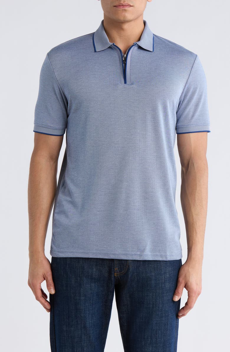 DENIM AND FLOWER Tipped Quarter Zip Knit Polo, Main, color, Navy