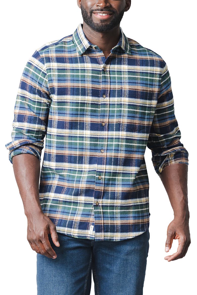 Organic Flannel Button Down Shirt, Main, color, Navy Cottage Plaid