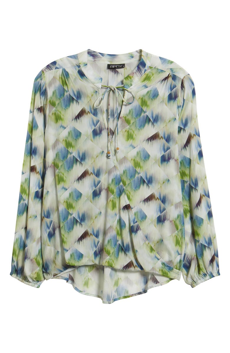APNY Print Tassel Surplice Chiffon Top, Alternate, color, Green/ Blue Multi