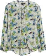 APNY Print Tassel Surplice Chiffon Top