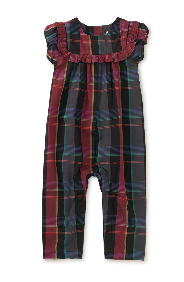 Tea Collection Plaid Ruffle Baby Romper, Main, color, 