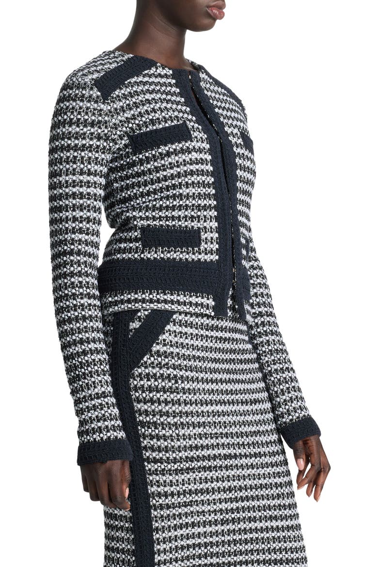 Bicolor Mixed Knit Crop Jacket, Alternate, color, BLACK/ IVORY MULTI