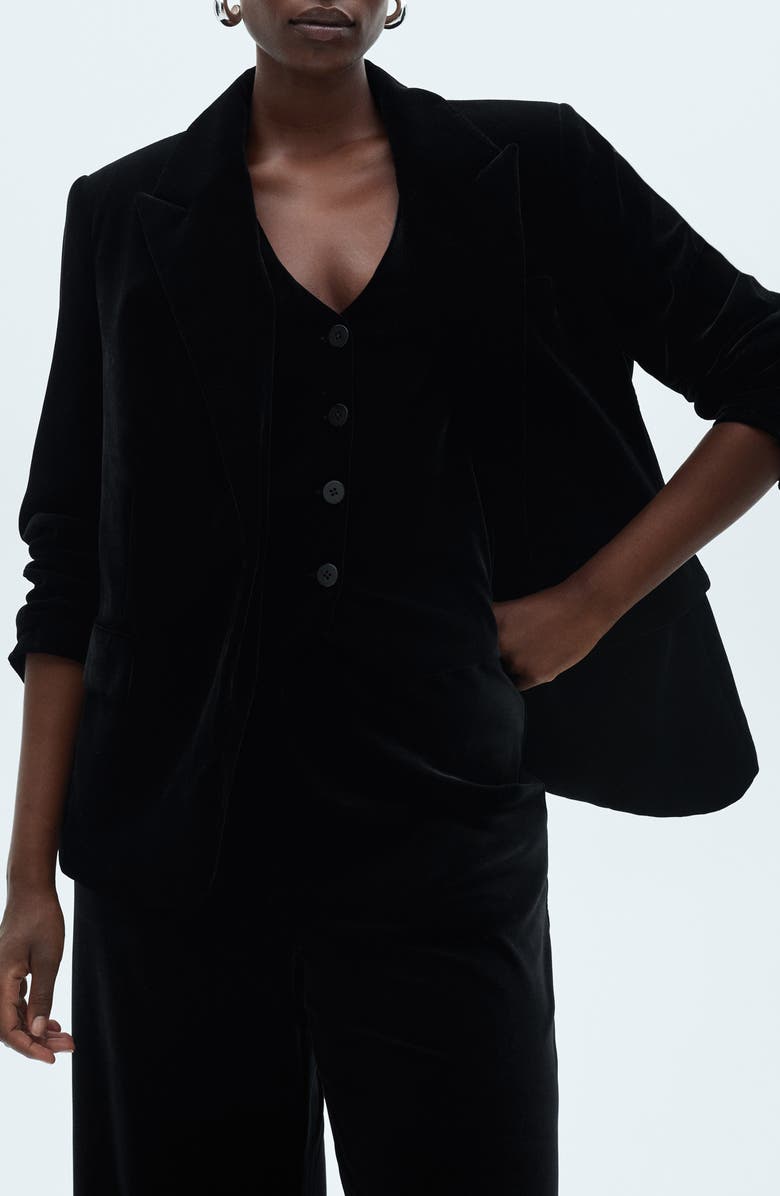 MANGO Structured Velvet Blazer, Alternate, color,
