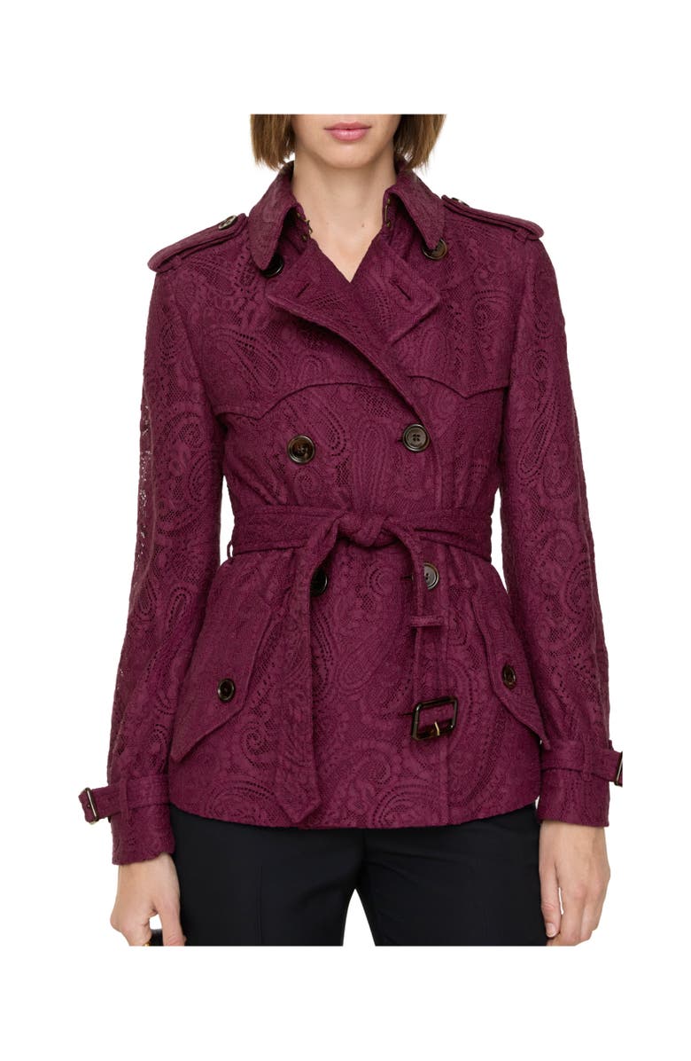 Burberry Short Paisley Lace Foxfield Trench Coat, Alternate, color, Allium Purple