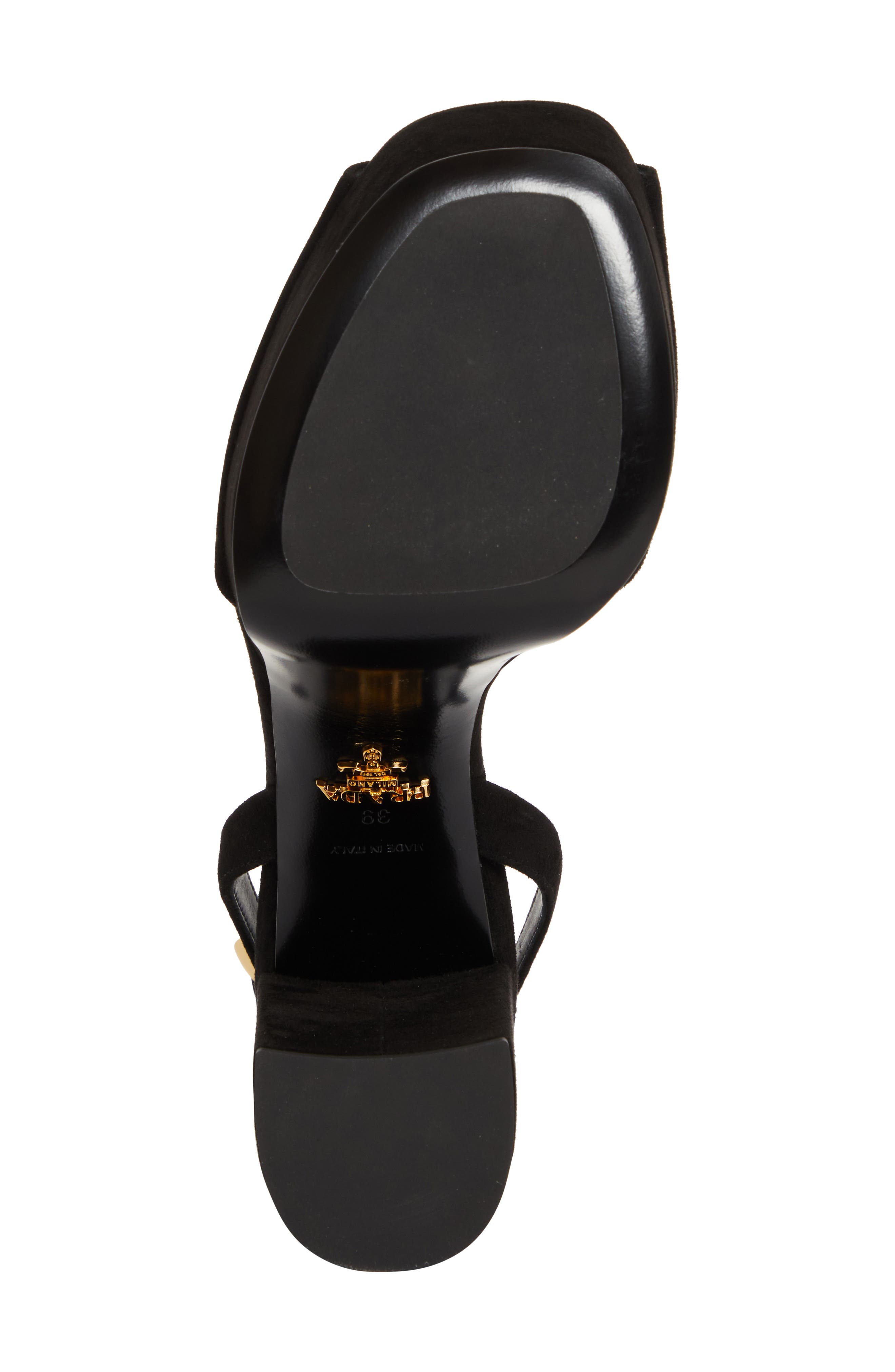 Prada Triangle Logo Ankle Strap Plaform Sandal, Alternate, color, Nero