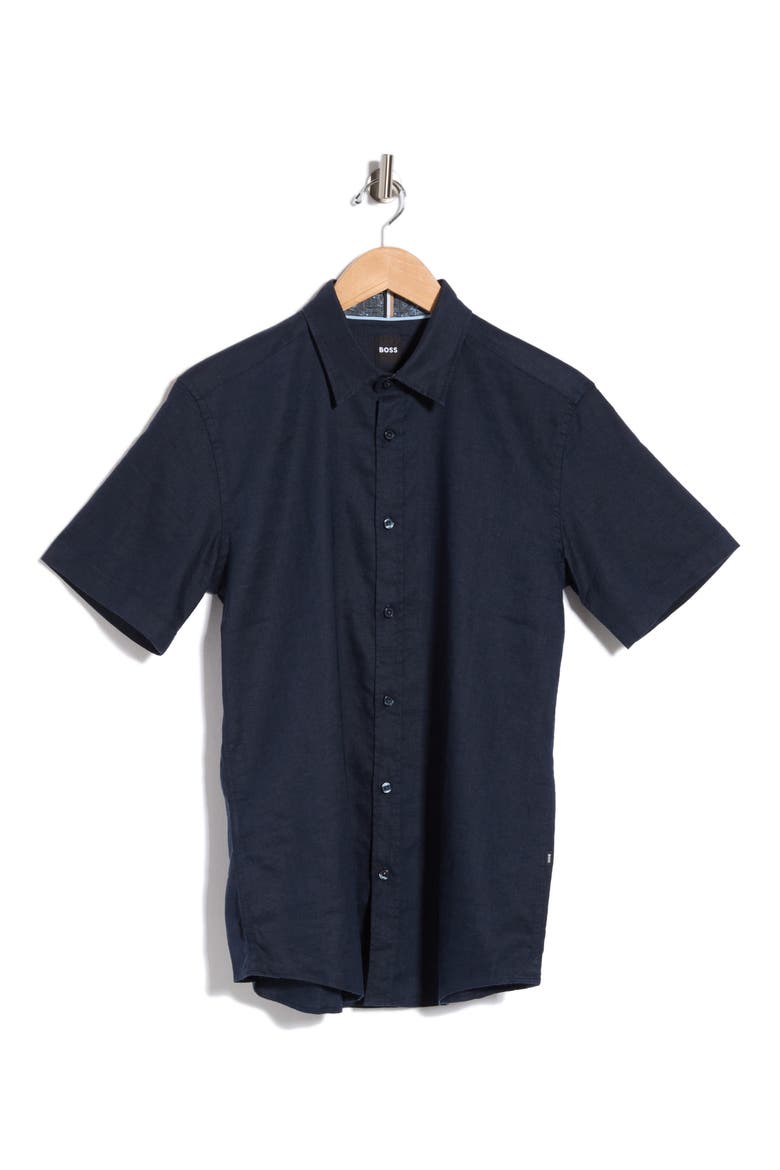 Roan Ken Short Sleeve Button-Up Shirt, Main, color, DARK BLUE