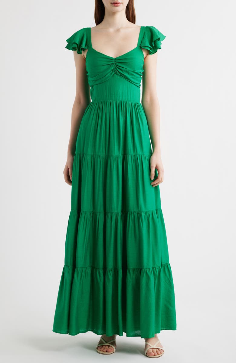FLYING TOMATO Tiered Maxi Dress, Main, color, Green