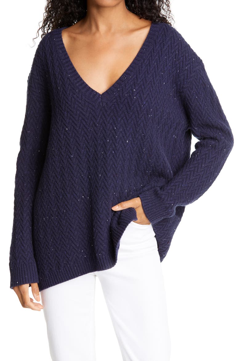 Chevron Knit Cashmere Sweater, Main, color, NAVY NEP